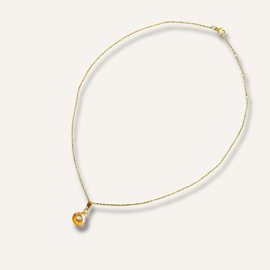 Chica Gaücha - Collier OLA - pendentif rondelle en Aventurine jaune naturelle & acier inoxydable