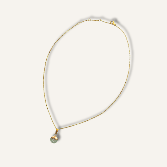 Chica Gaücha - Collier OLA - pendentif rondelle en aventurine verte naturelle & acier inoxydable