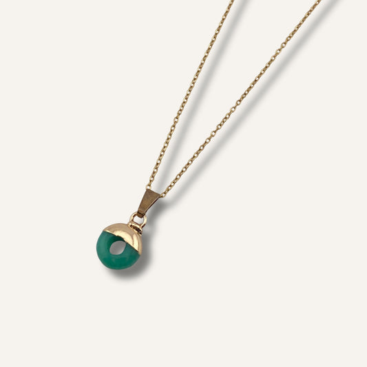 Chica gaÜcha-Collier OLA - pendentif rondelle en Quartz vert naturel & acier inoxydable