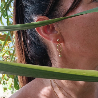 Chica Gaücha - Boucles d'oreilles ESSENTIA - pierre naturelle de prehnite et laiton doré à l'or fin