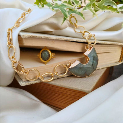 Chica Gaücha - Collier AURA en labradorite naturelle et chaine dorée à l'or fin 18k 