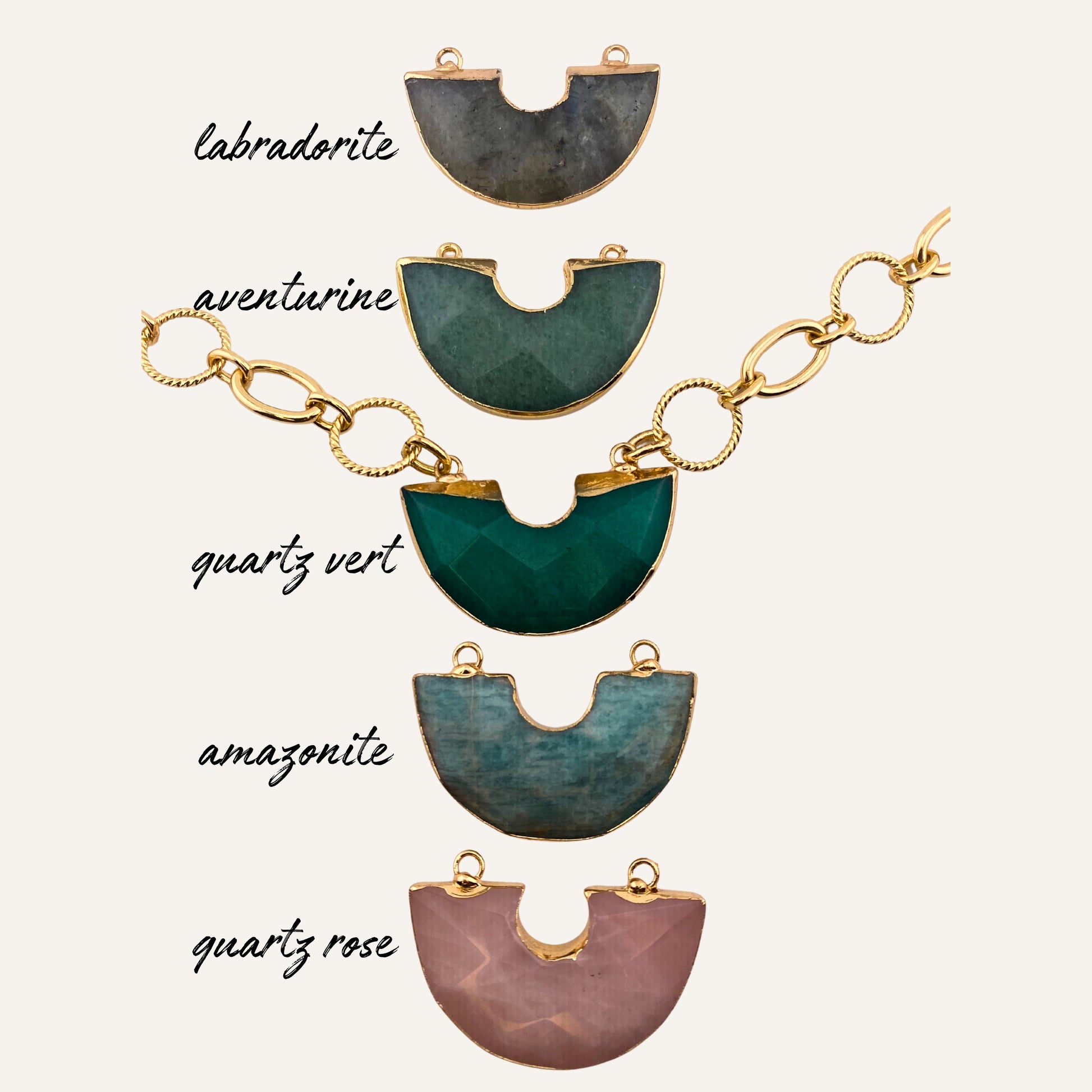 Chica-gaücha-collier aura - Quartz Vert et chaine dorée à l'or fin 18K