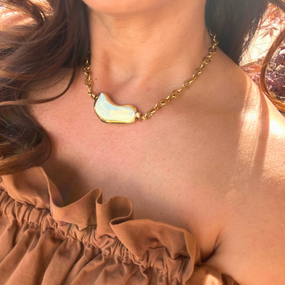 Chica gaücha-collier GALEÏ-pendentif sculptural doré & chaine en acier inoxydable