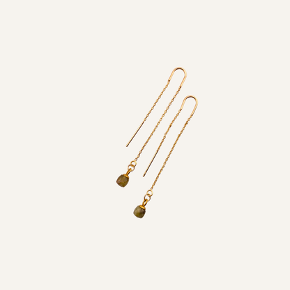 Boucles d'oreilles IRIS minimaliste - fine chaine dorée & pierre naturelle