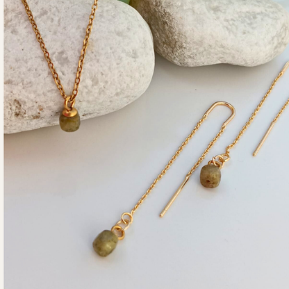 Boucles d'oreilles IRIS minimaliste - fine chaine dorée & pierre naturelle