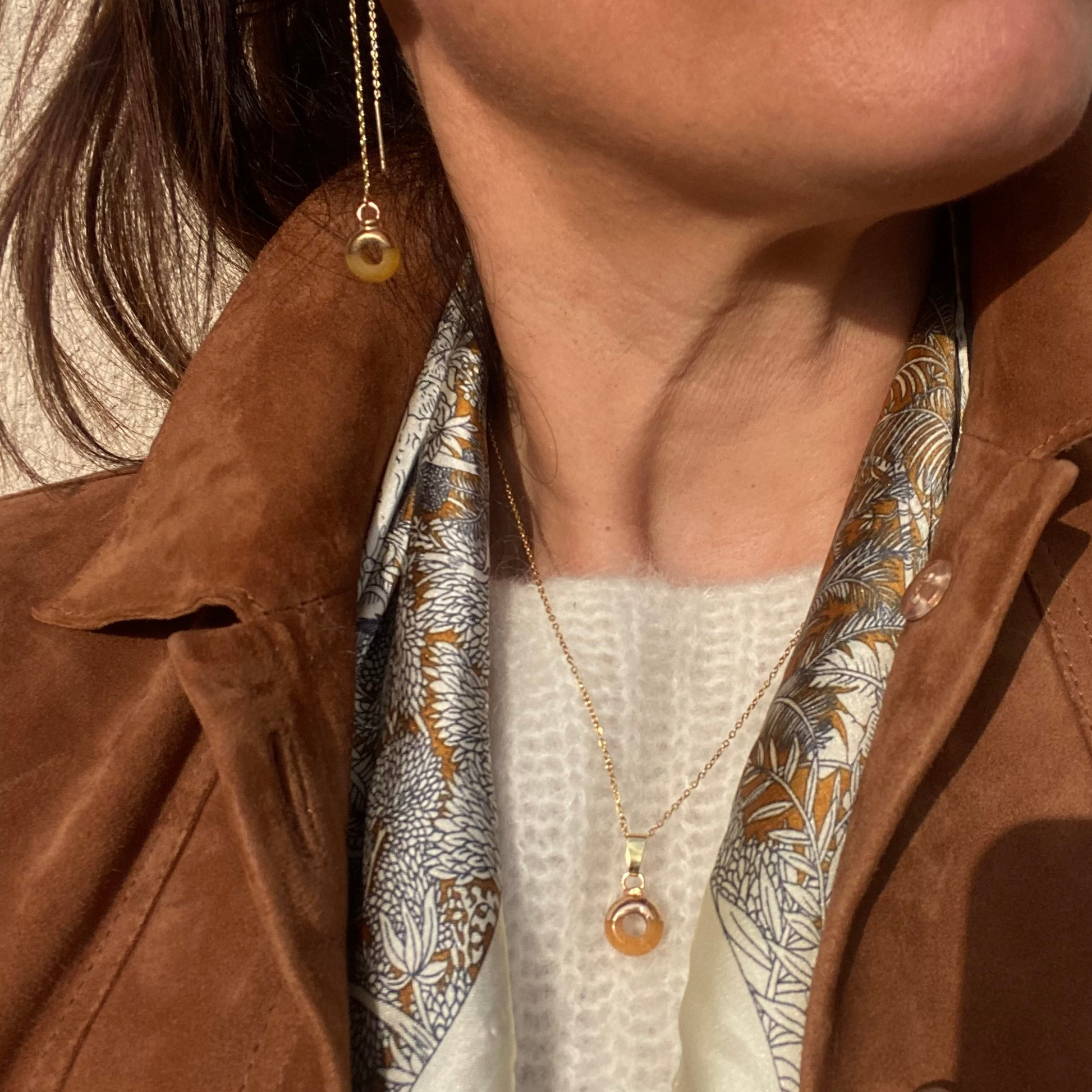 Chica Gaücha - Collier OLA - pendentif rondelle en Aventurine jaune naturelle & acier inoxydable 