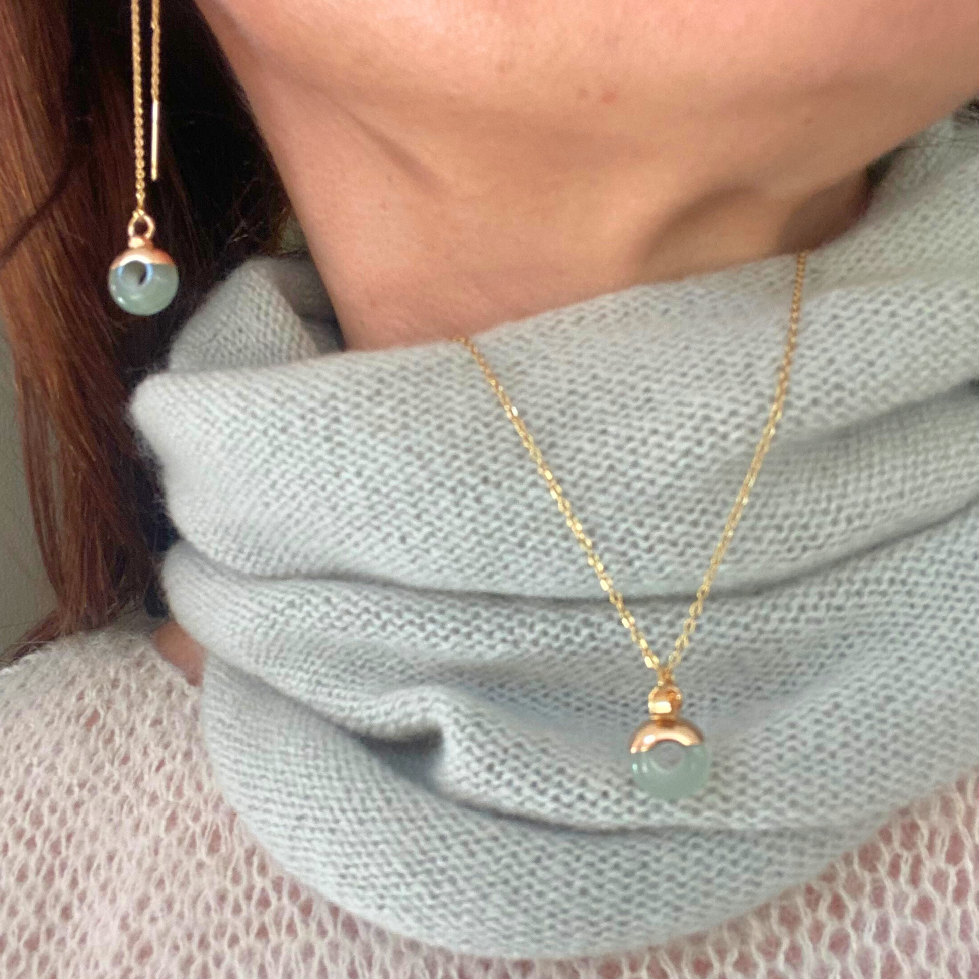 Chica Gaücha - Collier OLA - pendentif rondelle en aventurine verte naturelle & acier inoxydable 