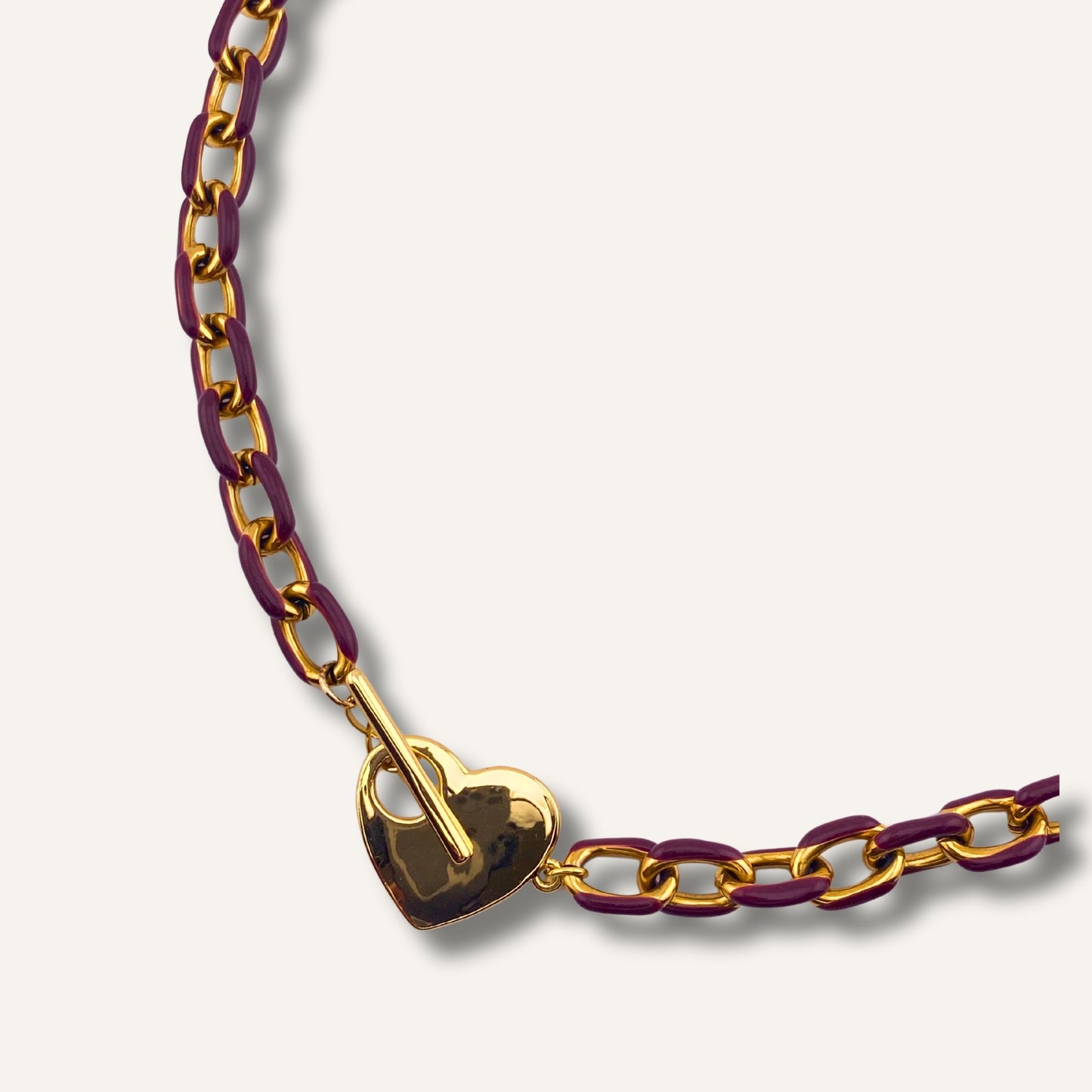 Chica gaÜcha -collier SAYEN -  maillons prune émaillés & fermoir toggle coeur doré