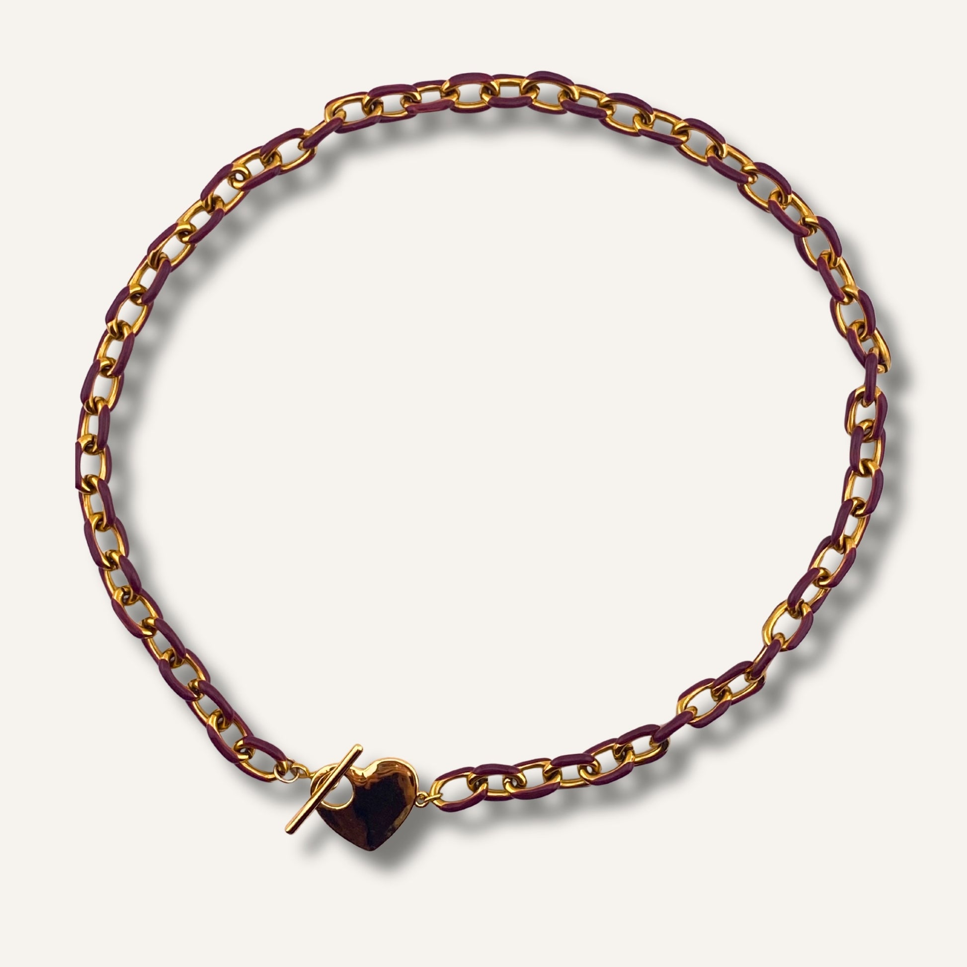 Chica gaÜcha -collier SAYEN -  maillons prune émaillés & fermoir toggle coeur doré