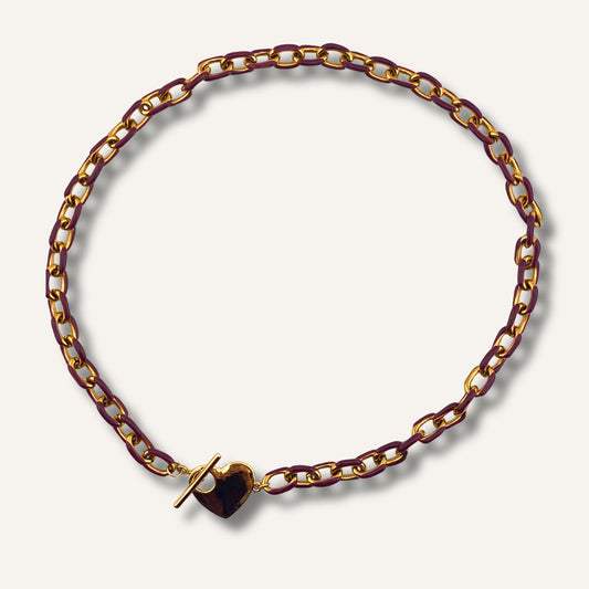 Chica gaÜcha -collier SAYEN -  maillons prune émaillés & fermoir toggle coeur doré