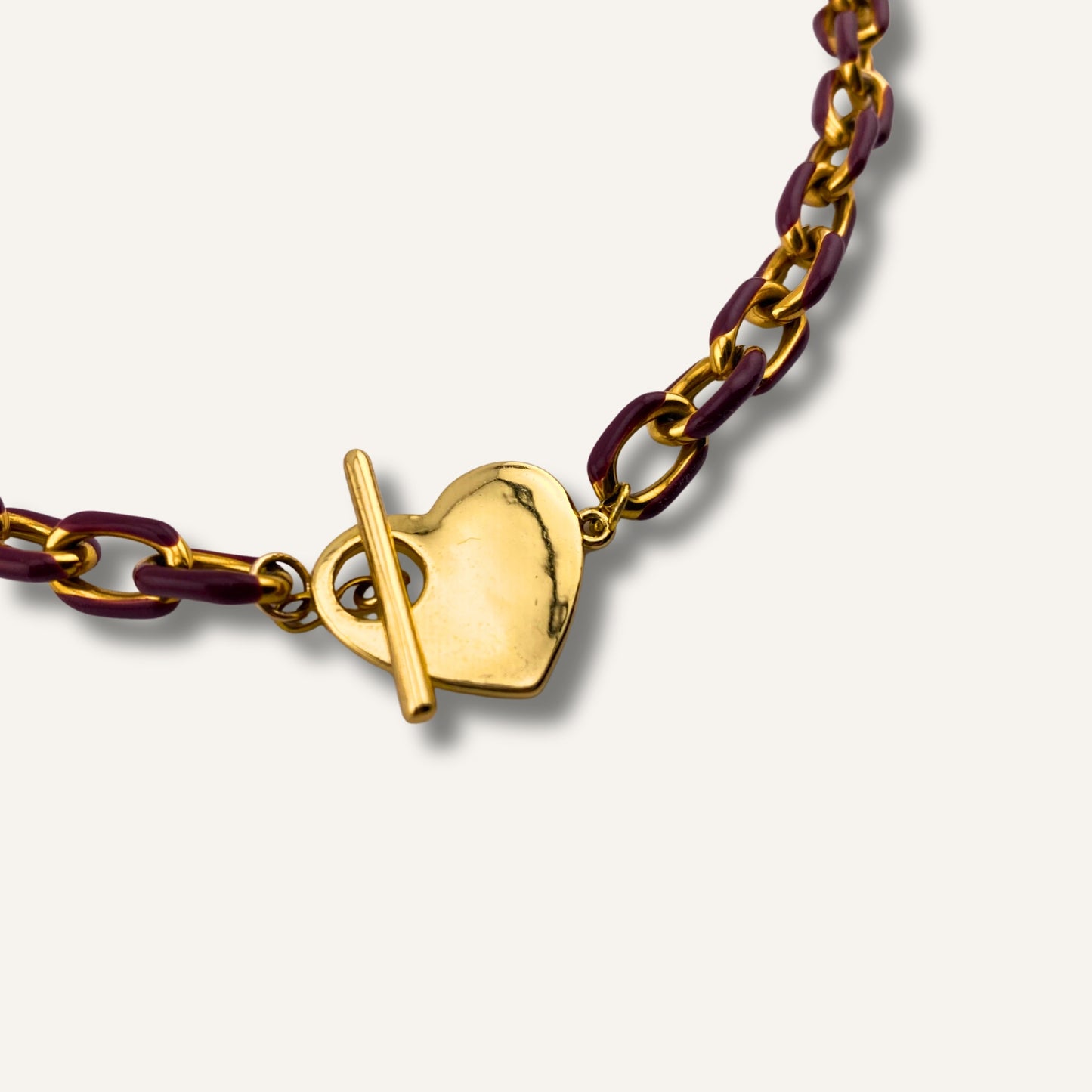 Chica gaÜcha -collier SAYEN -  maillons prune émaillés & fermoir toggle coeur doré