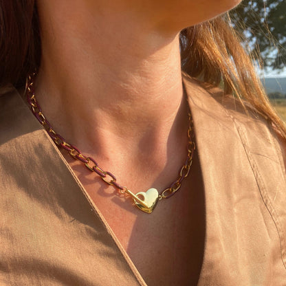 Chica gaÜcha -collier SAYEN -  maillons prune émaillés & fermoir toggle coeur doré
