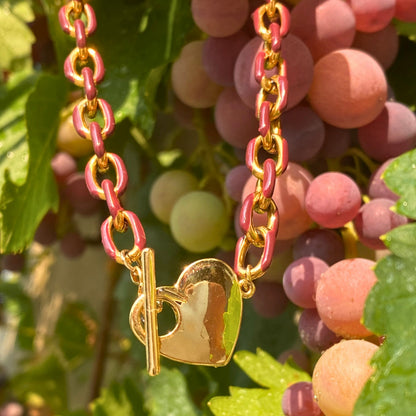 Chica gaÜcha -collier SAYEN -  maillons prune émaillés & fermoir toggle coeur doré