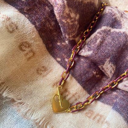 Chica gaÜcha -collier SAYEN -  maillons prune émaillés & fermoir toggle coeur doré