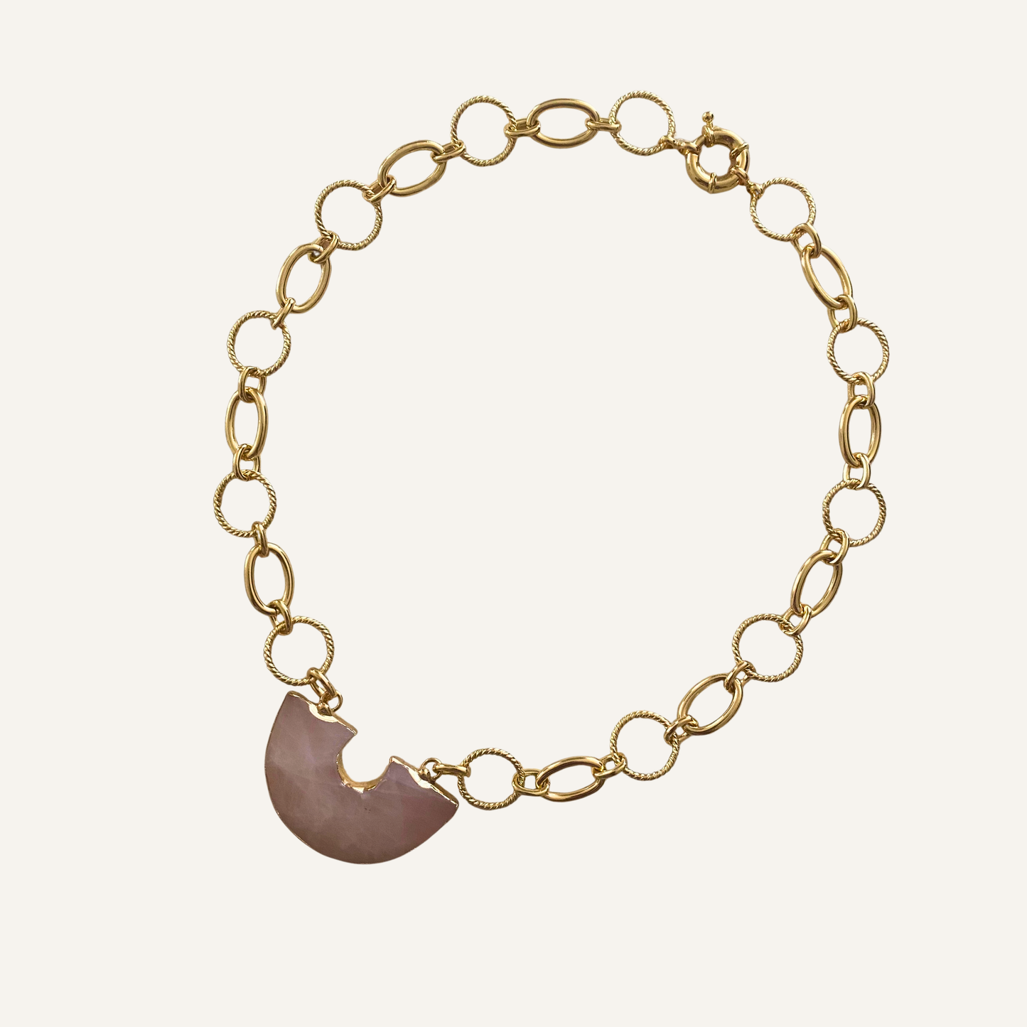 Chica-gaücha-collier aura - Quartz rose et chaine dorée à l'or fin 18K