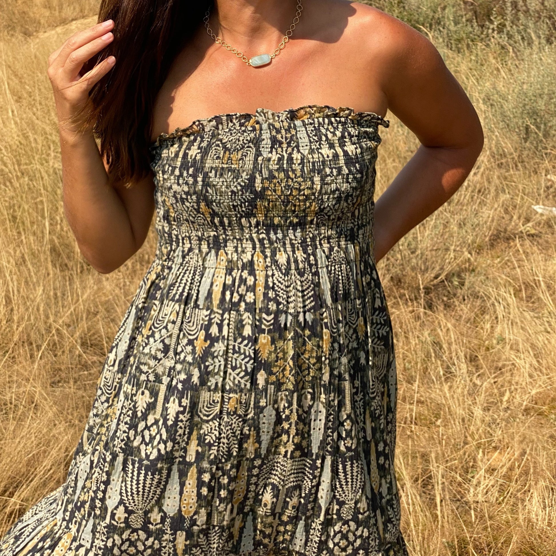 Collier KAYA - Amazonite sertie et polie & chaîne dorée à l'or fin 18K