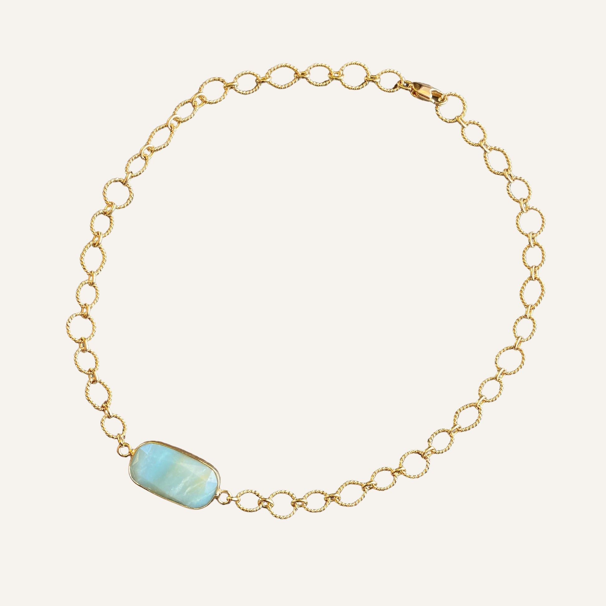 Collier KAYA - Amazonite sertie et polie & chaîne dorée à l'or fin 18K