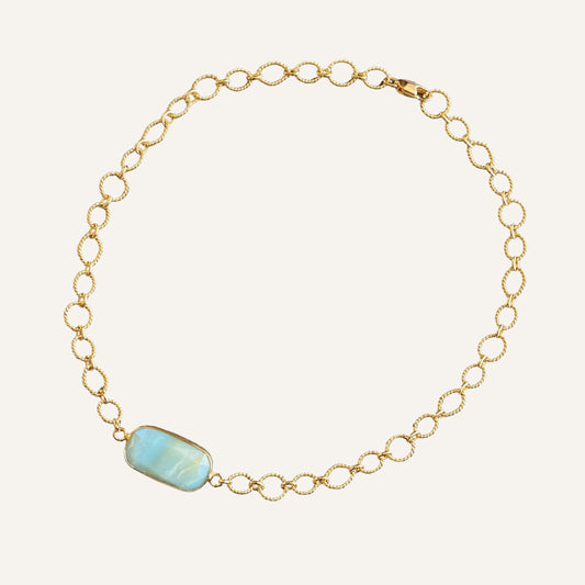Collier KAYA - Amazonite sertie et polie & chaîne dorée à l'or fin 18K