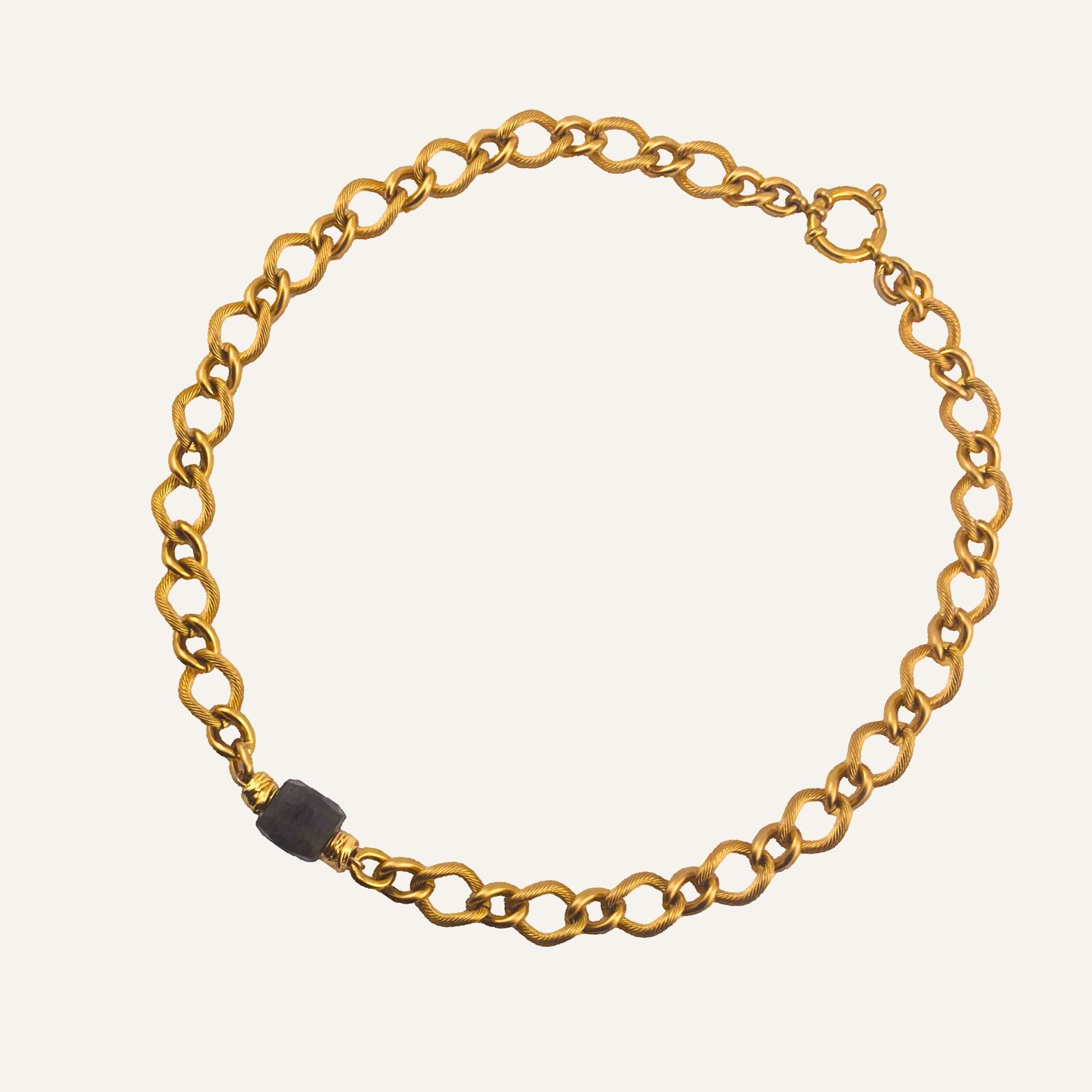 Chica gaücha -collier MAPU - Perle cube en pierre naturelle de Labradorite brute & acier inoxydable doré