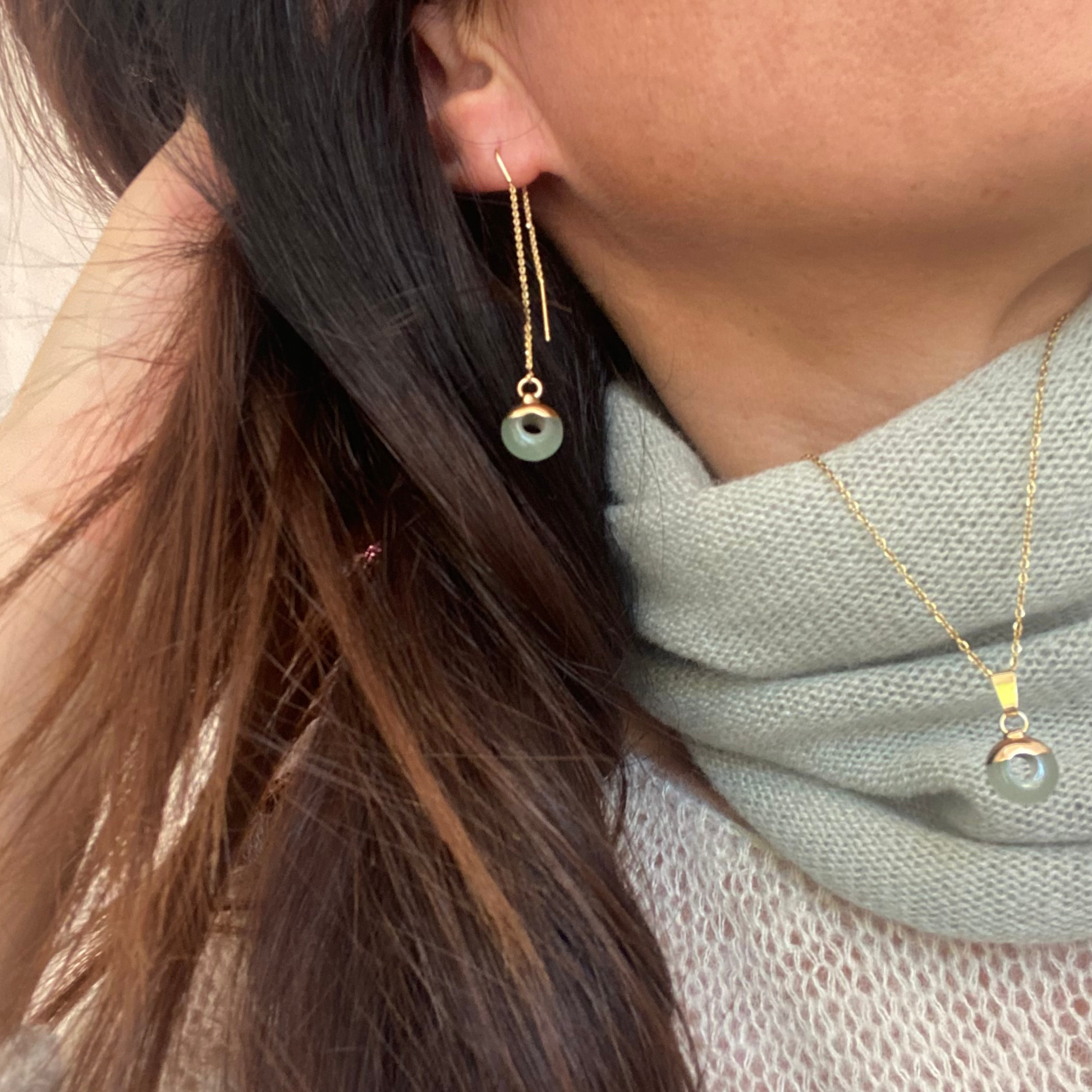 CHICA GAÜCHA - Boucles d'oreilles OLA - chaine fine & Aventurine verte