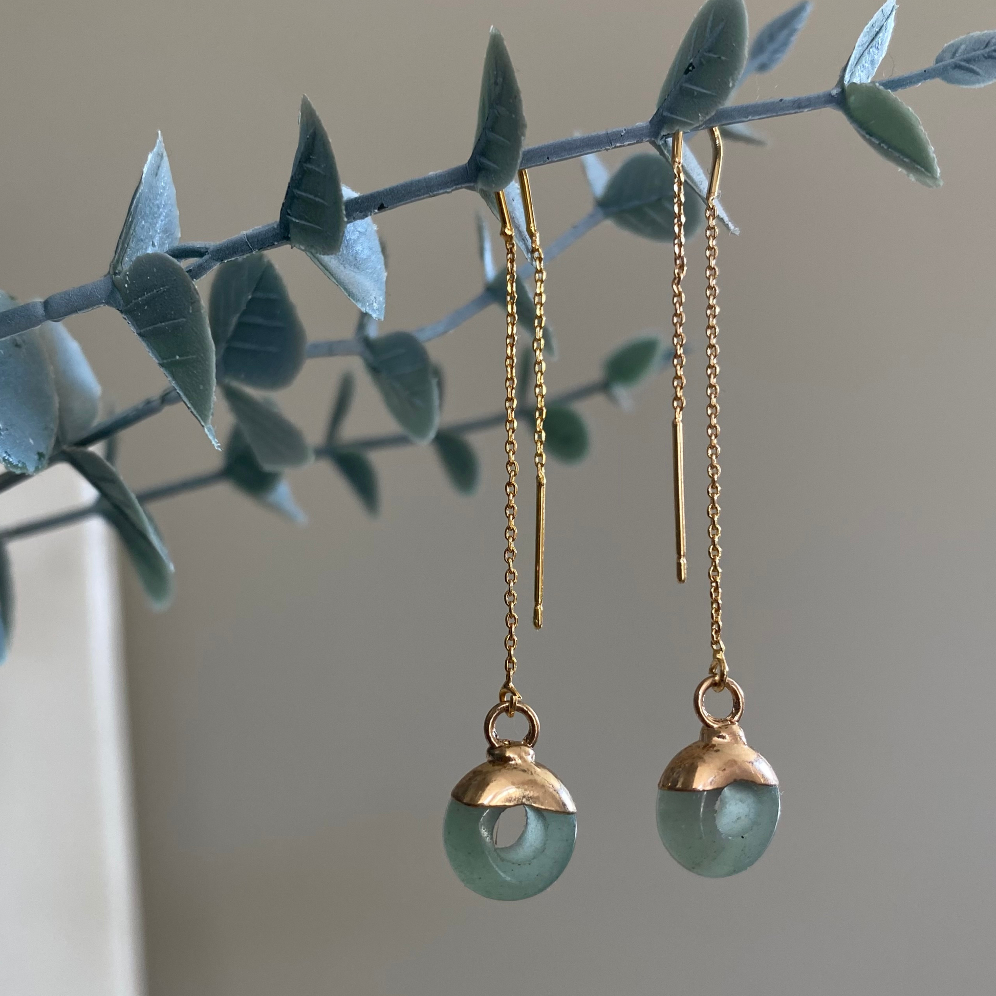 CHICA GAÜCHA - Boucles d'oreilles OLA - chaine fine & Aventurine verte