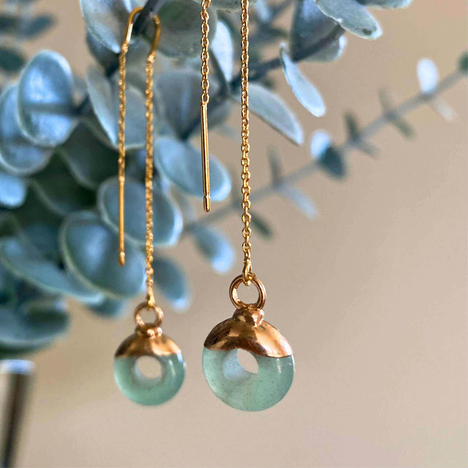 CHICA GAÜCHA - Boucles d'oreilles OLA - chaine fine & Aventurine verte