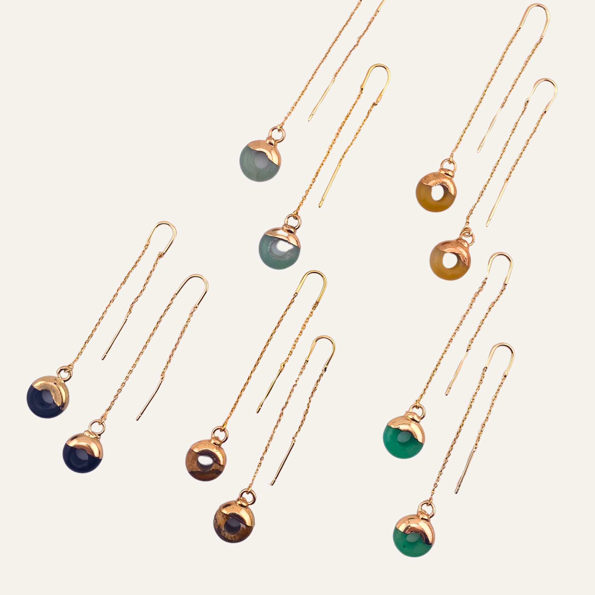 CHICA GAÜCHA - Boucles d'oreilles OLA - chaine fine & Aventurine verte