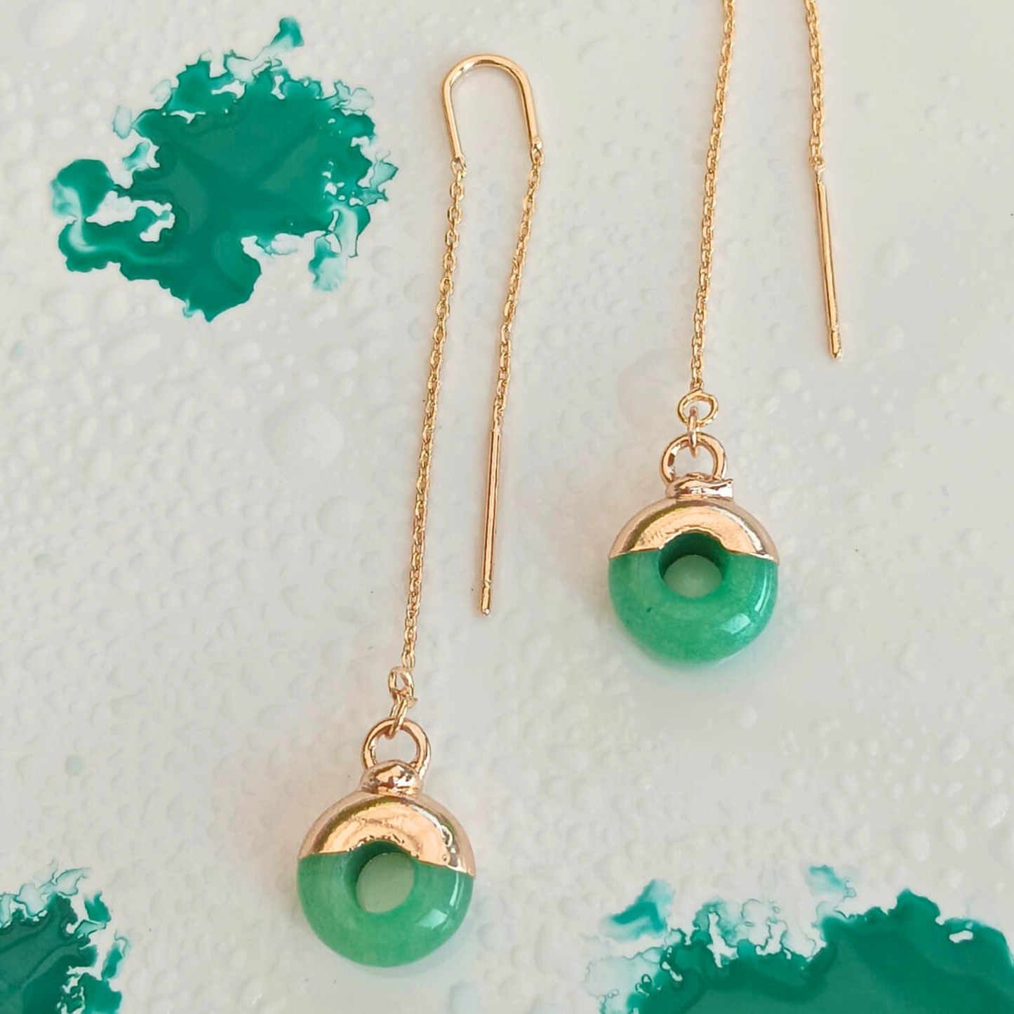 CHICA GAÜCHA - Boucles d'oreilles OLA - chaine fine & Quartz vert