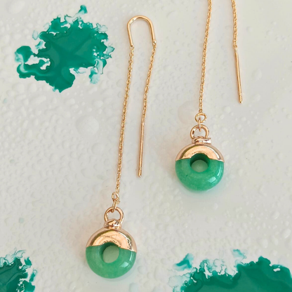 CHICA GAÜCHA - Boucles d'oreilles OLA - chaine fine & Quartz vert