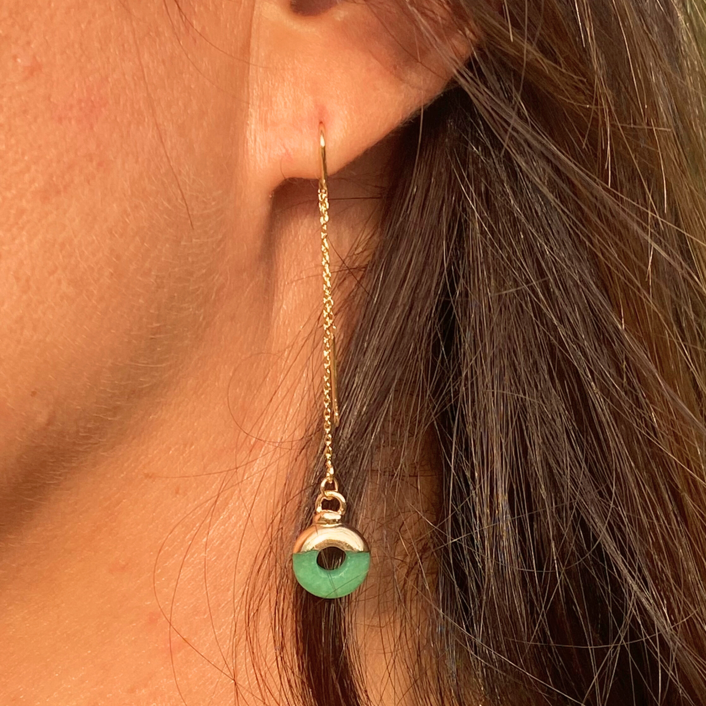 CHICA GAÜCHA - Boucles d'oreilles OLA - chaine fine & Quartz vert