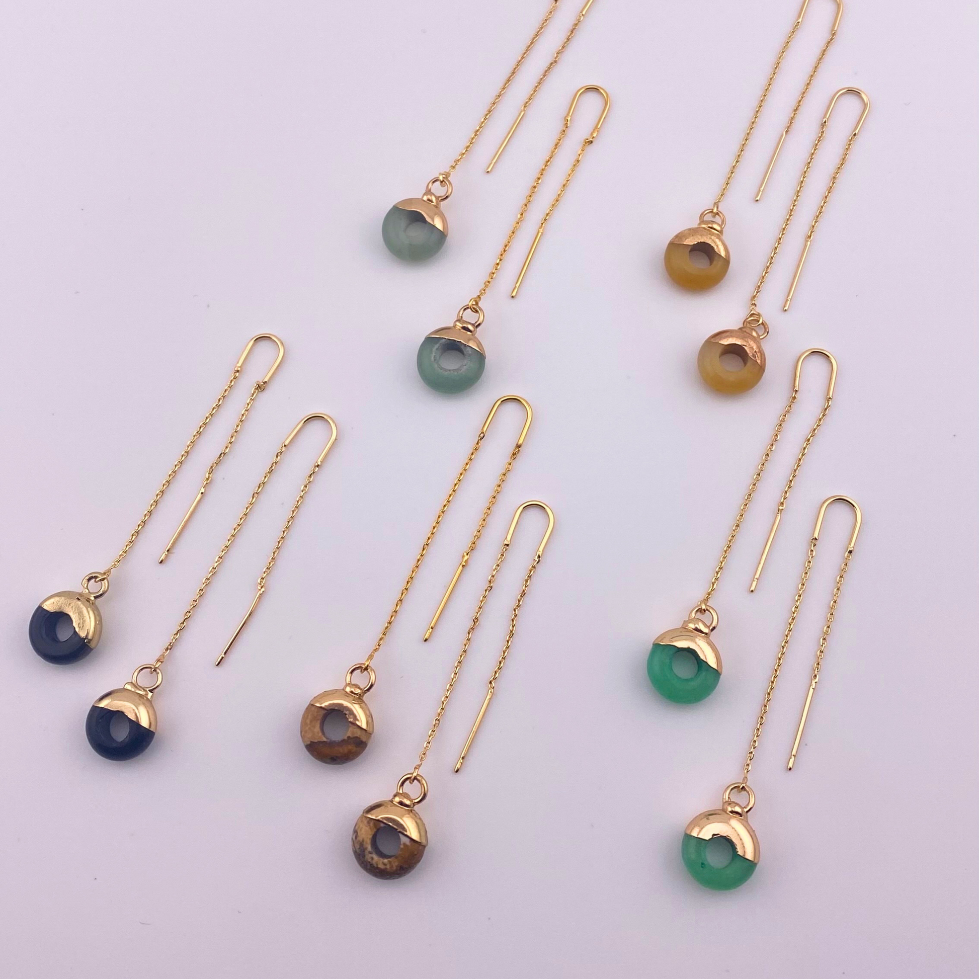 CHICA GAÜCHA - Boucles d'oreilles OLA - chaine fine & Quartz vert