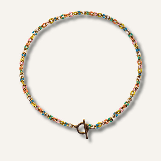 Chica gaÜcha- Collier DALIA - acier inoxydable doré, maillons émaillés multicolores & fermoir toggle