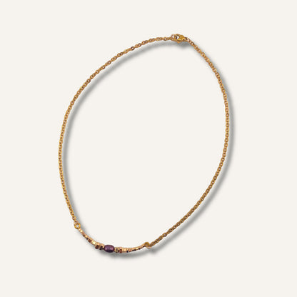Chica Gaücha - Collier FRAGMENT - assemblage minimaliste de perles géométriques dorées, perle baroque au reflets prune & acier inoxydable doré