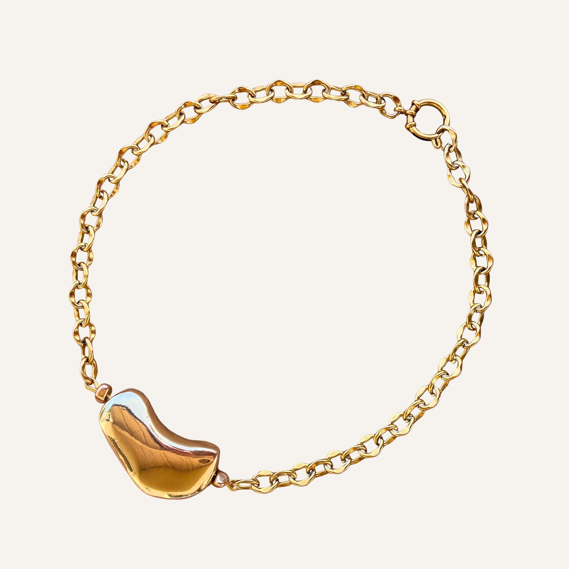 Chica gaücha-collier GALEÏ-pendentif sculptural doré & chaine en acier inoxydable