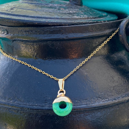 Chica gaÜcha-Collier OLA - pendentif rondelle en Quartz vert naturel & acier inoxydable